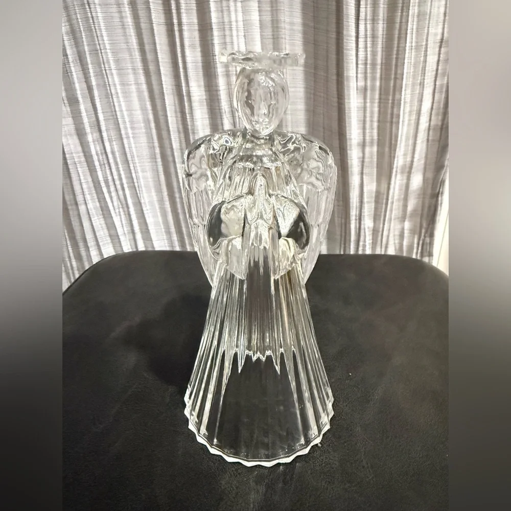 VTG Crystal Elegant Angel taper candle holder 7”